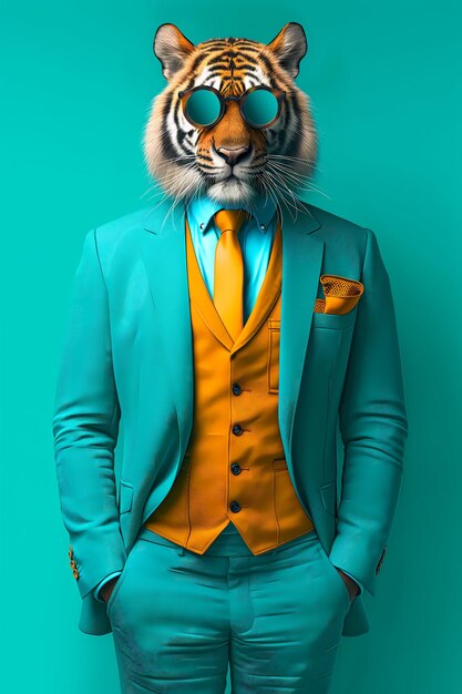 Photo anthropomorphic tigers wearing fashion tiger fashion shows tiger fashion shot