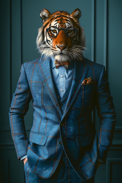 Photo anthropomorphic tigers wearing fashion tiger fashion shows tiger fashion shot