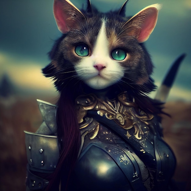 anthropomorphic warrior cat fantasy portrait illustration