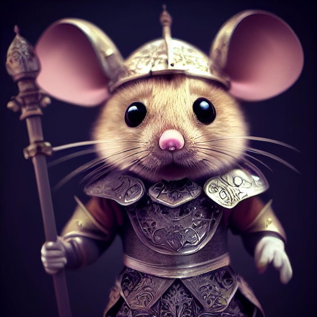 Anthropomorphic warrior mouse or rat in medieval armor