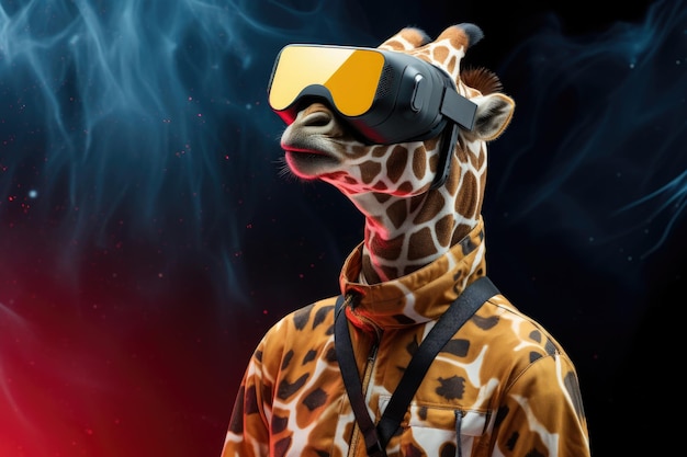 Photo anthropomorphic wild animals character using virtual reality headset