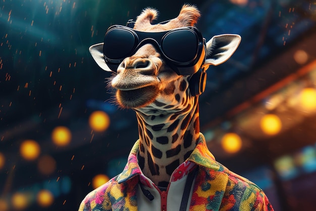 Photo anthropomorphic wild animals character using virtual reality headset