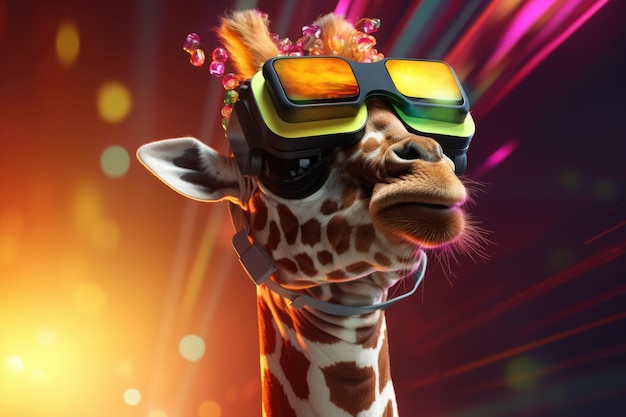 Photo anthropomorphic wild animals character using virtual reality headset