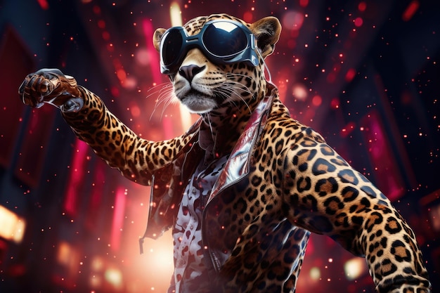 Photo anthropomorphic wild animals character using virtual reality headset