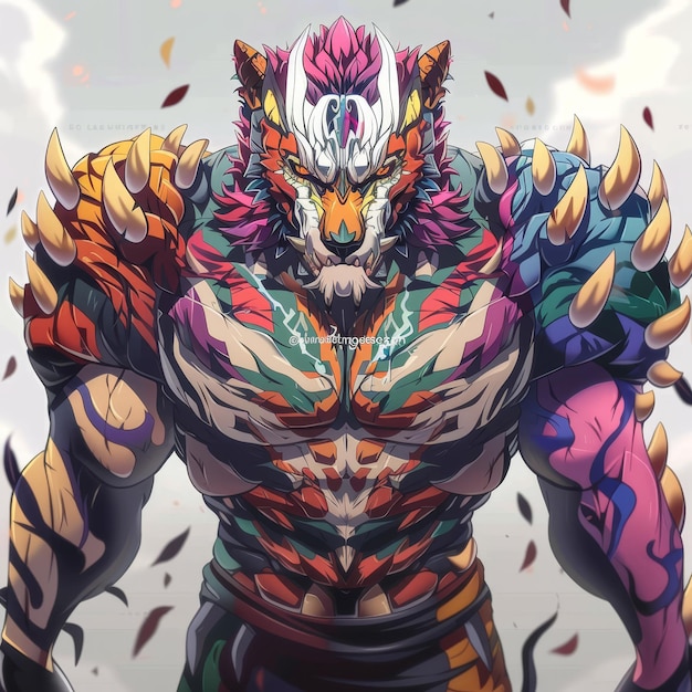 Anthropomorphic Wolf Warrior with Colorful Armor and Feathers