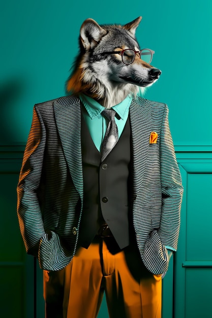 Anthropomorphic wolfs wearing fashion wolf fashion shows wolf fashion shot