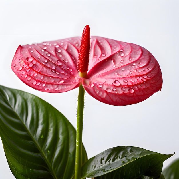 Photo anthurium with water droplets on white background