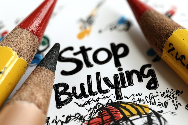 Photo anti bullying action text stop bullying call to end harmful behavior promote kindness and respect importance of standing up against intimidation and fostering a safe supportive environment