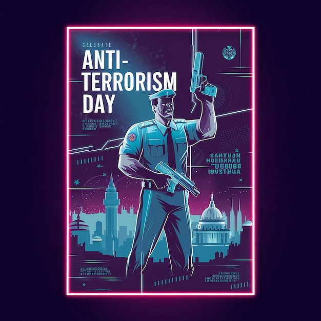 Anti Terrorism Day Neon Boder Illustration