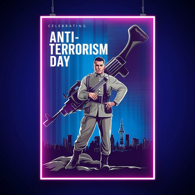 Anti Terrorism Day Neon Boder Illustration