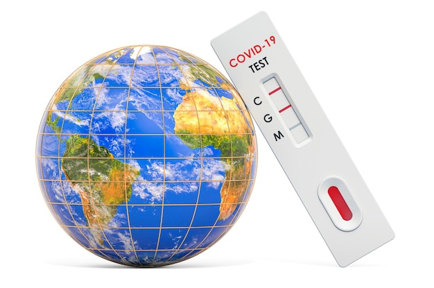 Antibody test COVID19 with Earth Globe Global Coronavirus testing concept 3D rendering