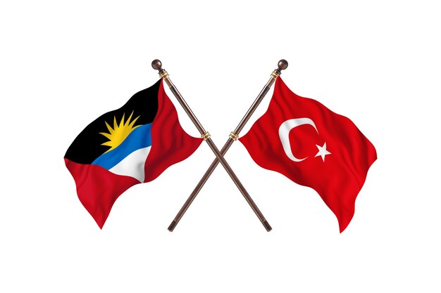 Antigua And Barbuda versus Turkey Two Countries Flags Background