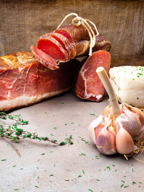 Antipasti and catering platter with different mix of meat