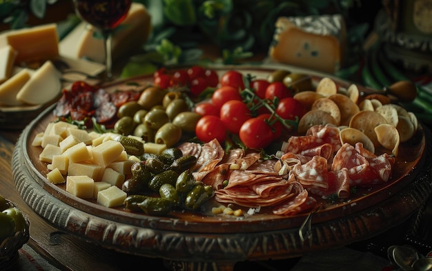 Photo antipasto on the italy traditional background professional advertising food photo ai generated