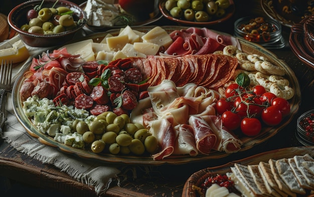 Photo antipasto on the italy traditional background professional advertising food photo ai generated