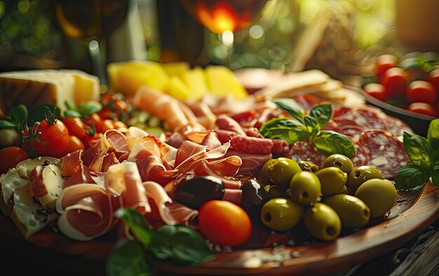 Antipasto on the Italy traditional background professional advertising food photo ai generated