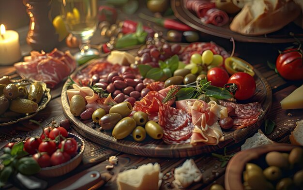 Antipasto on the Italy traditional background professional advertising food photo ai generated