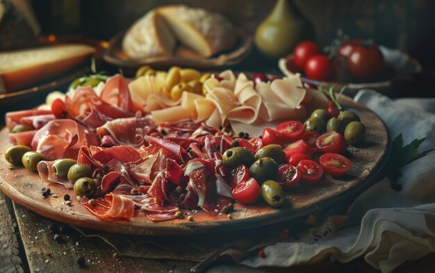 Photo antipasto on the italy traditional background professional advertising food photo ai generated