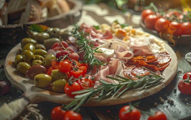 Antipasto on the Italy traditional background professional advertising food photo ai generated