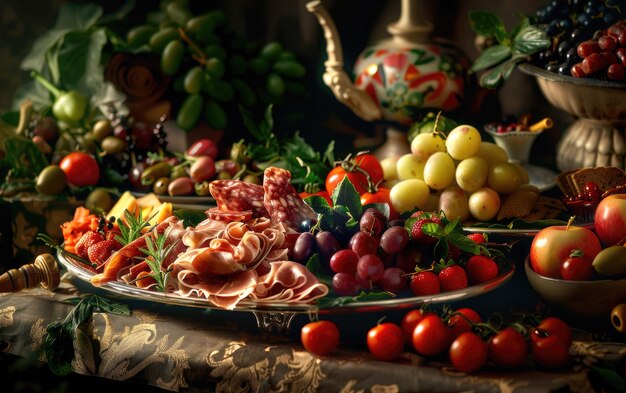 Antipasto on the Italy traditional background professional advertising food photo ai generated