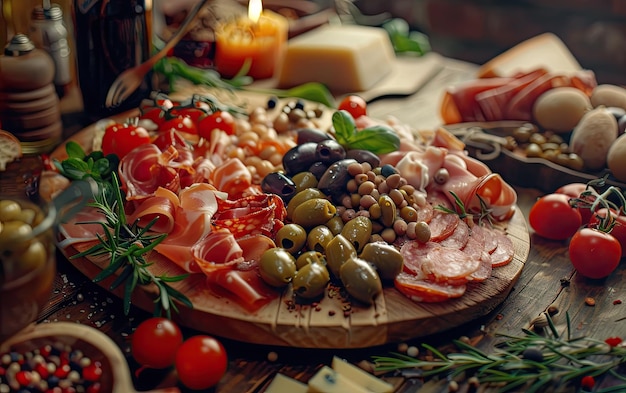 Antipasto on the Italy traditional background professional advertising food photo ai generated