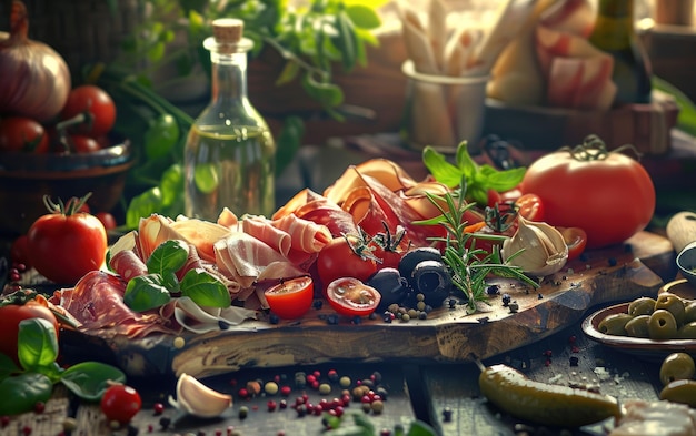 Antipasto on the Italy traditional background professional advertising food photo ai generated