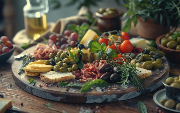 Photo antipasto on the italy traditional background professional advertising food photo ai generated