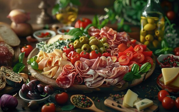 Photo antipasto on the italy traditional background professional advertising food photo ai generated