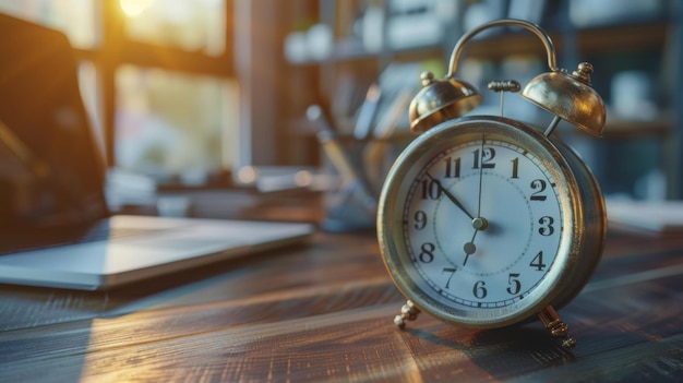 Photo an antique alarm clock on desk