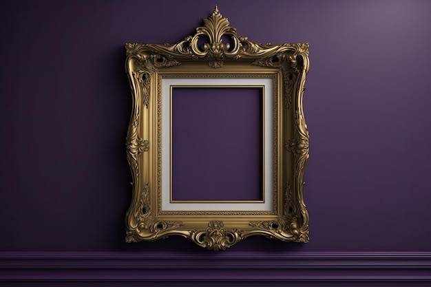 An antique art fair frame on a royal purple museum or auction house wall