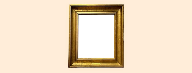 Antique art fair gallery frame on beige wall at auction house or museum exhibition blank template with empty white copyspace for mockup design artwork