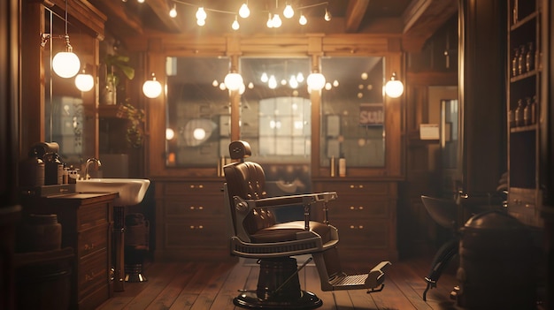 Antique barber chair in a retro barbershop atmosphere