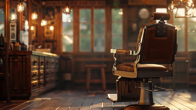 Antique barber chair in a retro barbershop atmosphere