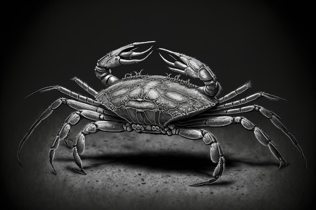 Antique black and white clipart of a crab