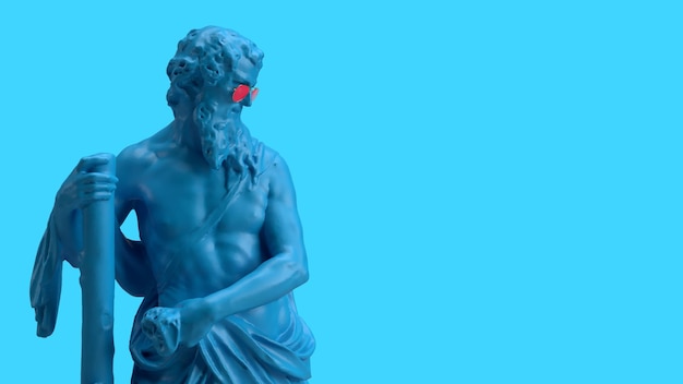 Antique blue sculpture man 3D render in glasses