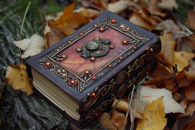 Antique book on autumn leaves