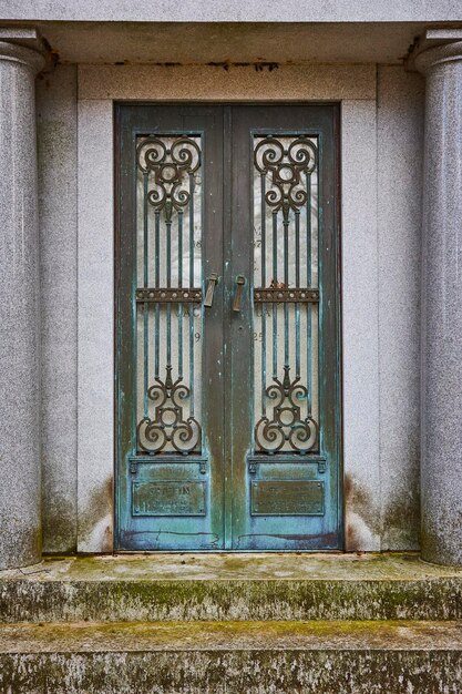 Antique Bronze Mausoleum Doors with Ironwork Lindenwood Cemetery