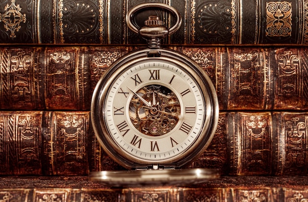 Antique clock dial close-up. Vintage pocket watch.