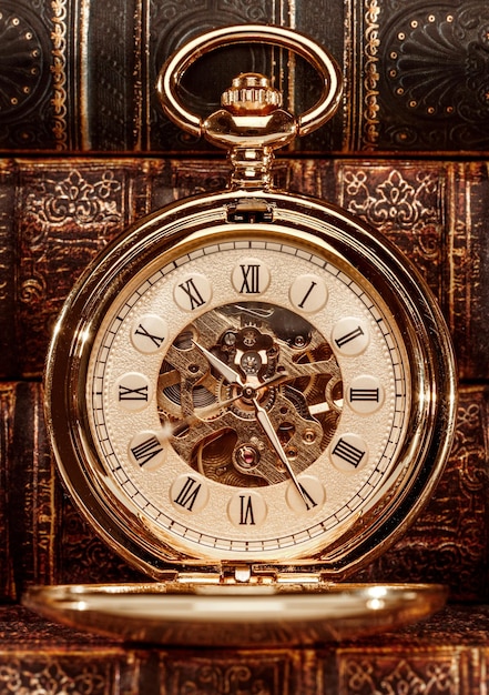 Antique clock dial close-up. Vintage pocket watch.