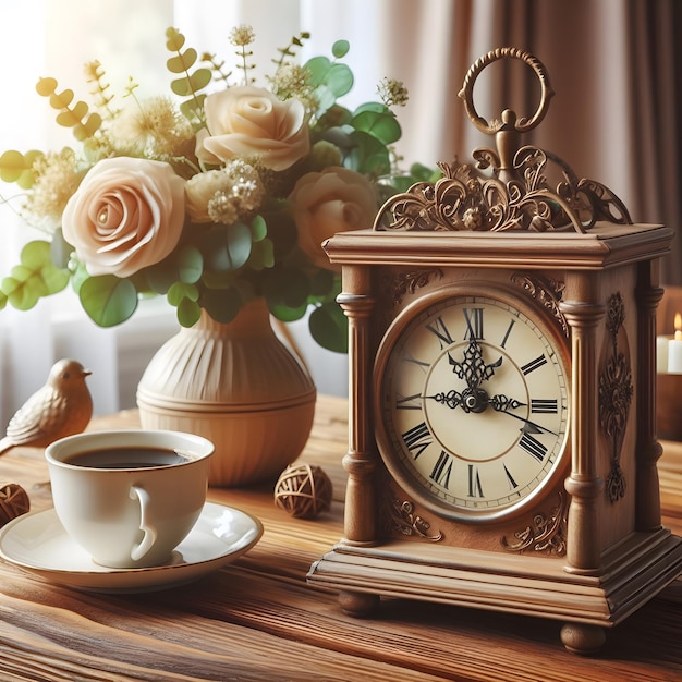 antique clock on a table