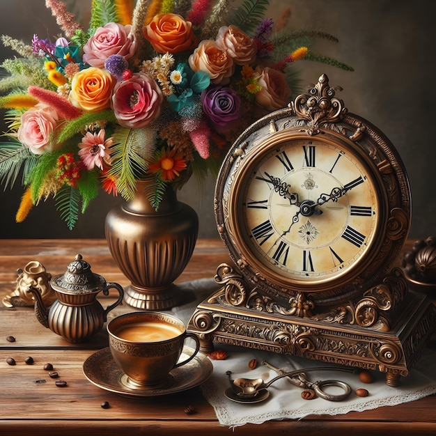 antique clock on a table