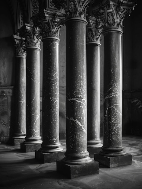 Photo antique columns ancient greek or roman columns in black and white