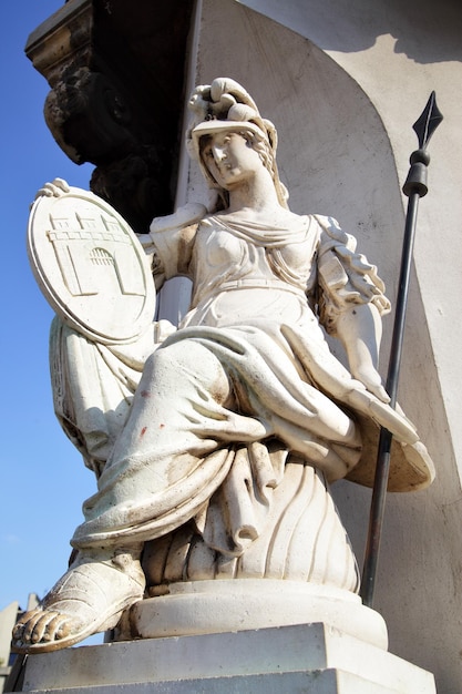 Antique goddess with emblem of Buda town on the shield, Budspest, Hungary