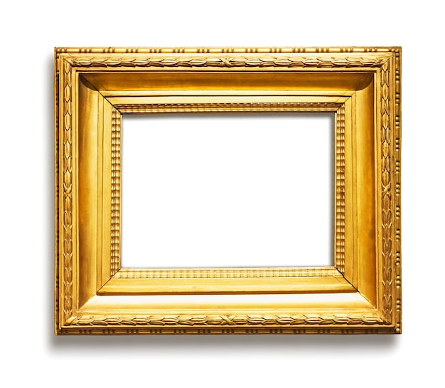 Antique gold frame with shadow on white background, clipping path included