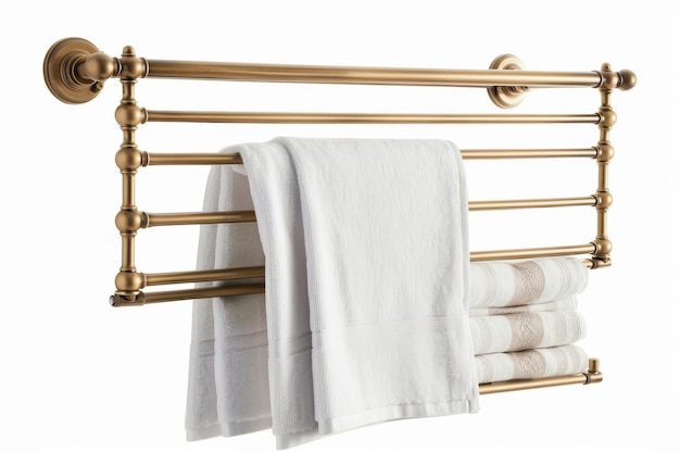 Antique Gold Towel Warmer With White and Striped Towels