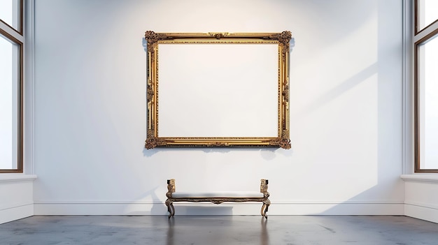 Photo antique golden art fair gallery frame on the wall at auction house or museum exhibit generative ai