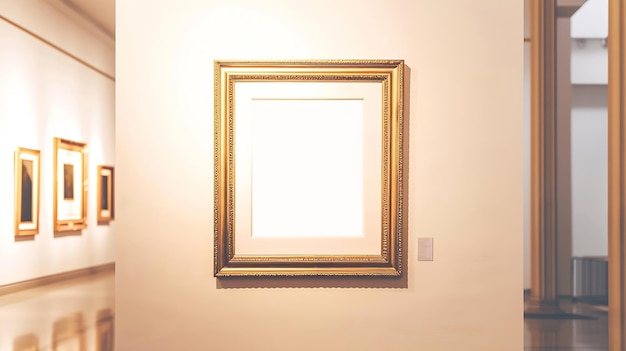 Photo antique golden art fair gallery frame on the wall at auction house or museum exhibit generative ai