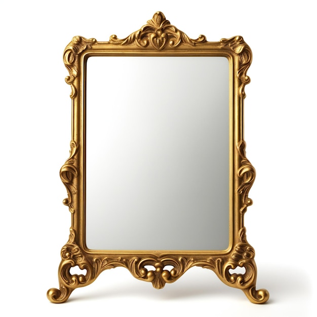 Antique golden mirror isolated on white background