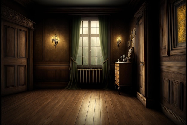 Antique interior of a room with a wooden floor