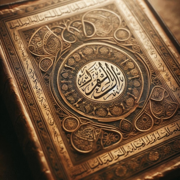 Photo antique islamic holy book closeup ancient koran with arabic calligraphy on aged parchment